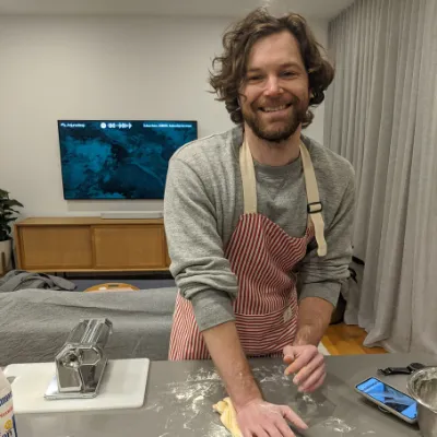 Patrick Frigo of Xero making fresh pasta at his kitchen bench