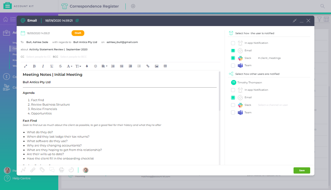 Screenshot - CorresondenceRegister